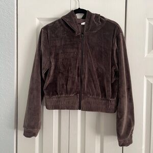 Cozy Brown 2 Pc Velour Athleisure Set zip jacket w/ straight leg pants Girls XL